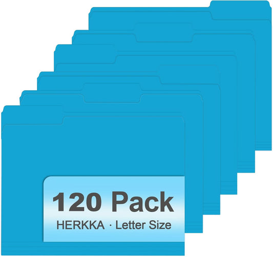 File Folder, HERKKA 120 Pack 1/3 Cut Tab File Folders, File Folders Great for Organizing and Filing, Letter Size, Light Blue