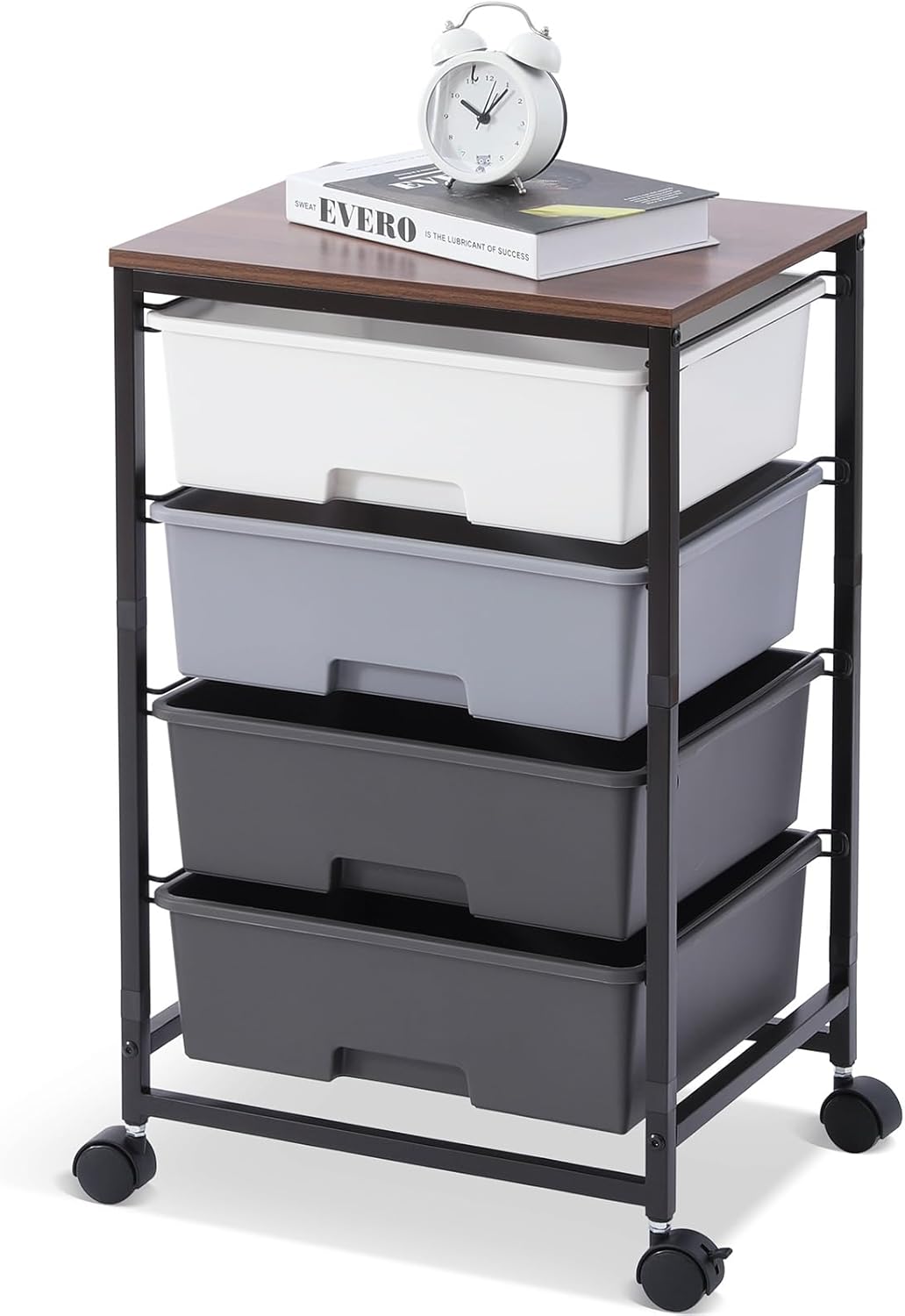 Utility Cart with 4 Drawers,Rolling Storage Cart with Drawers,Light Grey