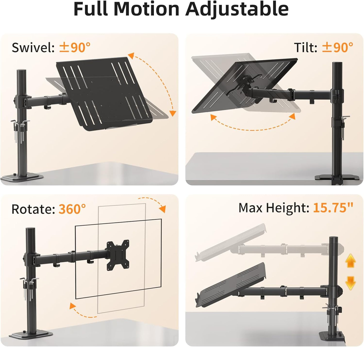 suptek Laptop Notebook Desk Mount Stand, Adjustable Single Monitor Laptop Arm Mount with Ventilated Tray,up to 17 inch,Holds up to 22 lbs