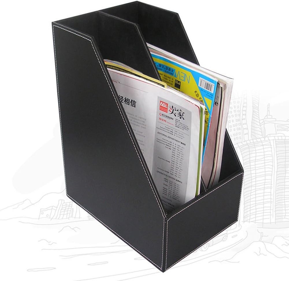 KINGFOM Office Desk Organizer Set 5PCS Supplies Synthetic Leather Including File Holder Cabinet, Desk Organizer Drawer, Multifunction Pencil Holder, Memo Paper Holder,and Tissue Box Holder (T09-Black)