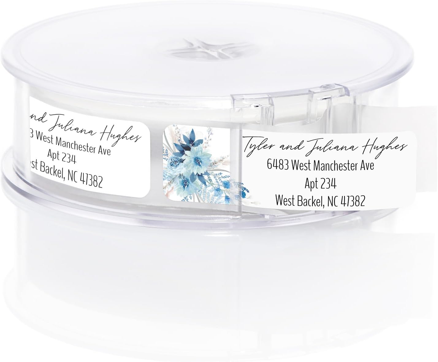 Blue Floral Rolled Address Labels / 250 Personalized Return Address Labels/Designer Address Stickers in Elegant Plastic Dispenser