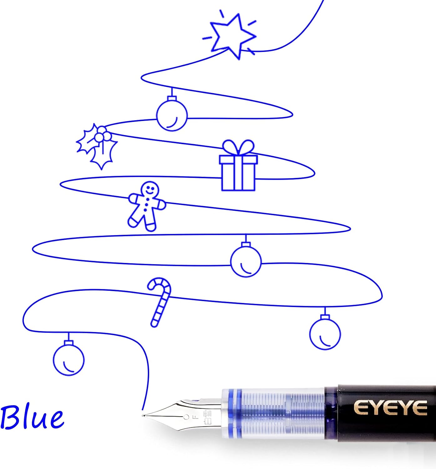 EYEYE Fountain Pens for Writing, 8 Pack Blue Fine Point Pens Disposable Fountain Pens Stainless Steel Nib, Smooth Writing for Journaling, Drafting, Sketching, Doodling & Office Supplies