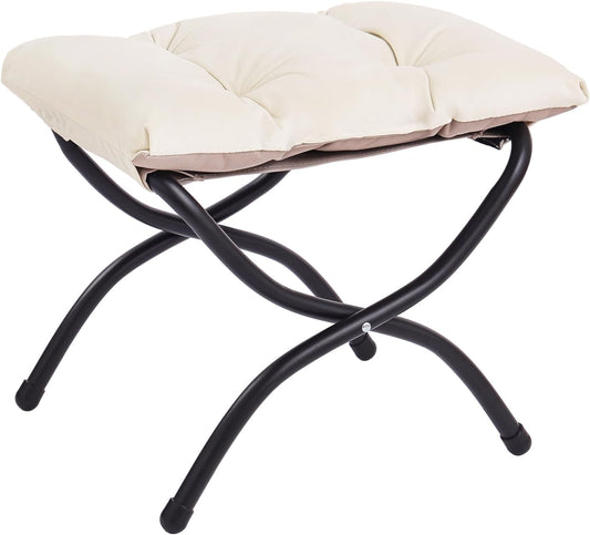 LITA Folding Upholstered Footrest Stool, Modern Small Portable Accent Ottoman with Detachable Thick Cotton Cushion Padded Sofa Stool with Metal Frame for Lazy Chair, Living Room & Bedroom, Beige