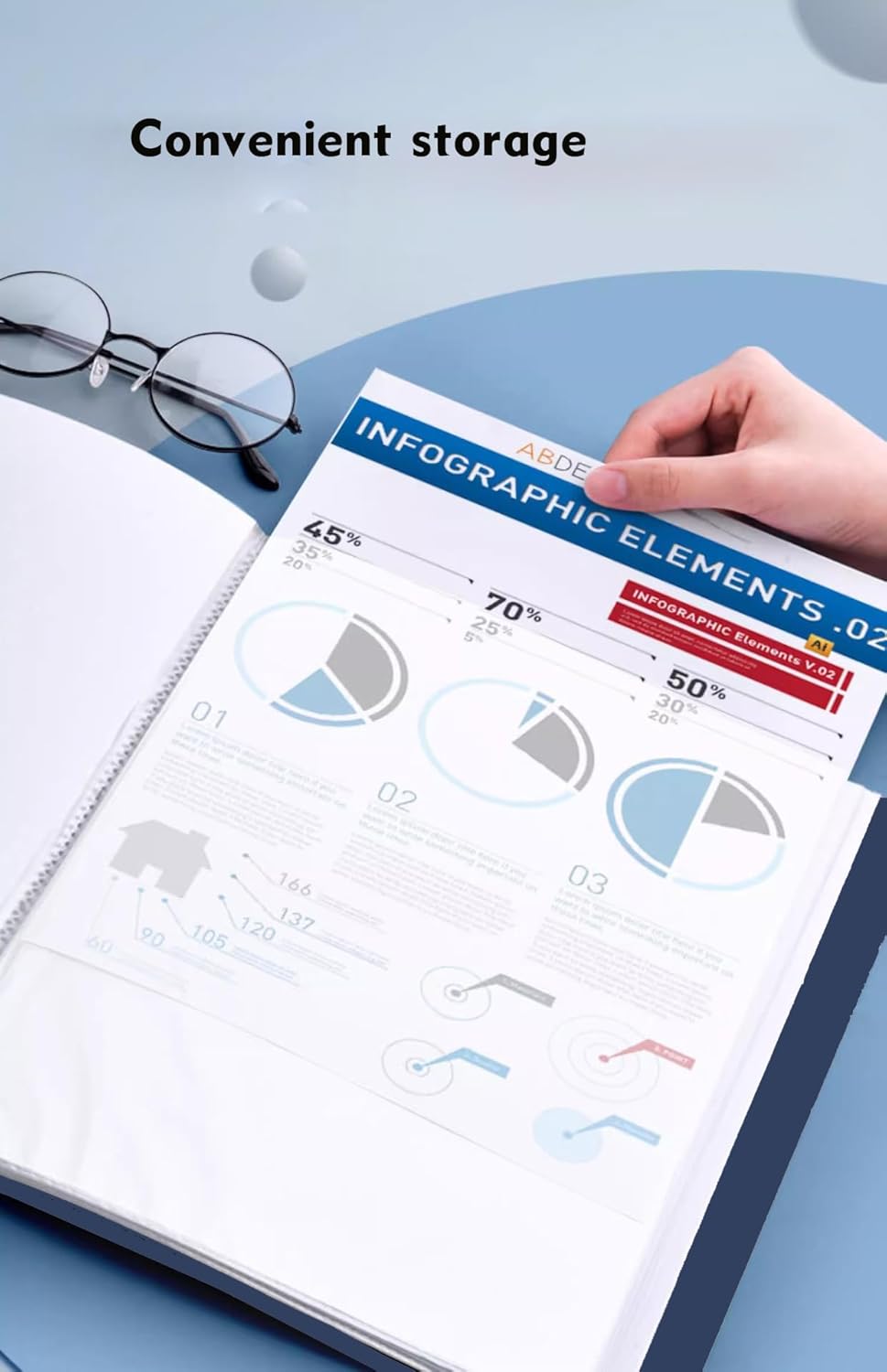 File Folder - 100 Pockets, Durable A4 Letter Size Organizer, Water-Resistant Plastic Dividers, Home/Office/School Document Holder (Dark Blue)