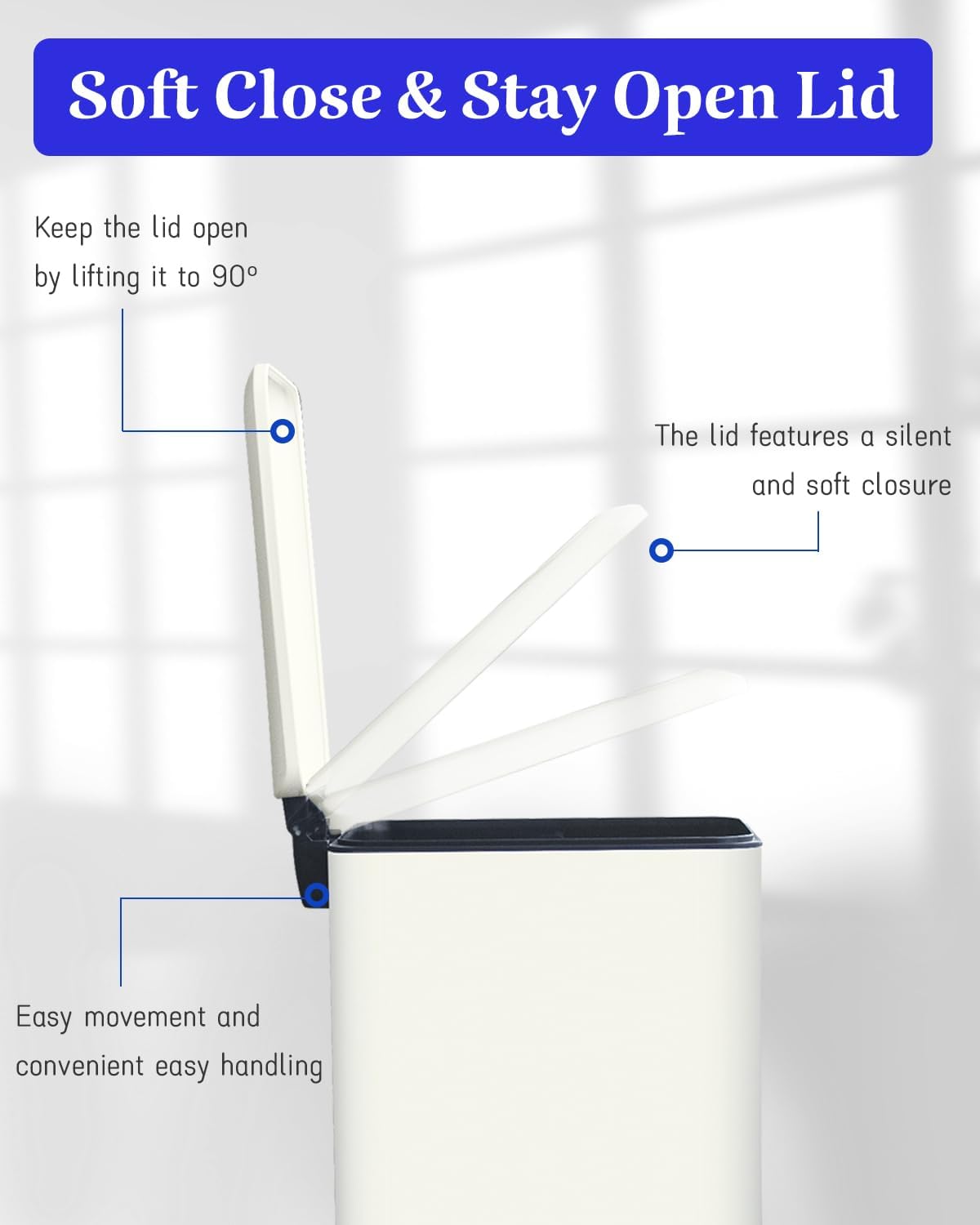 JM.YIPENG Bathroom Rubbish Bin, 5 Litre Cosmetic Bin, Small Waste Bin with Soft Close Lid, Bathroom Bin for Toilet, Bathroom, Bedroom, Living Room, White