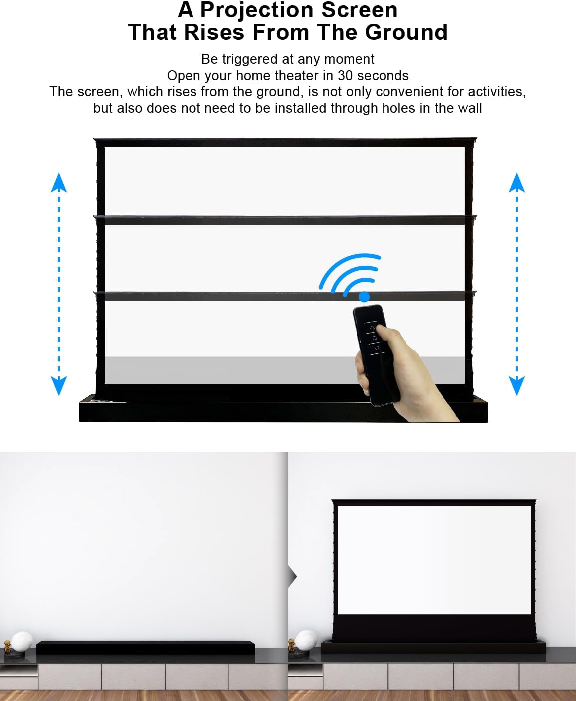 VIVIDSTORM-Projector Screen S 92 inch Portable Folding Stand Indoor Tension Floor Screen 4k HD White Cinema, 4K/3D/UHD Gaming/Home Cinema,Compatible with Normally Projector,VSDSTW92H