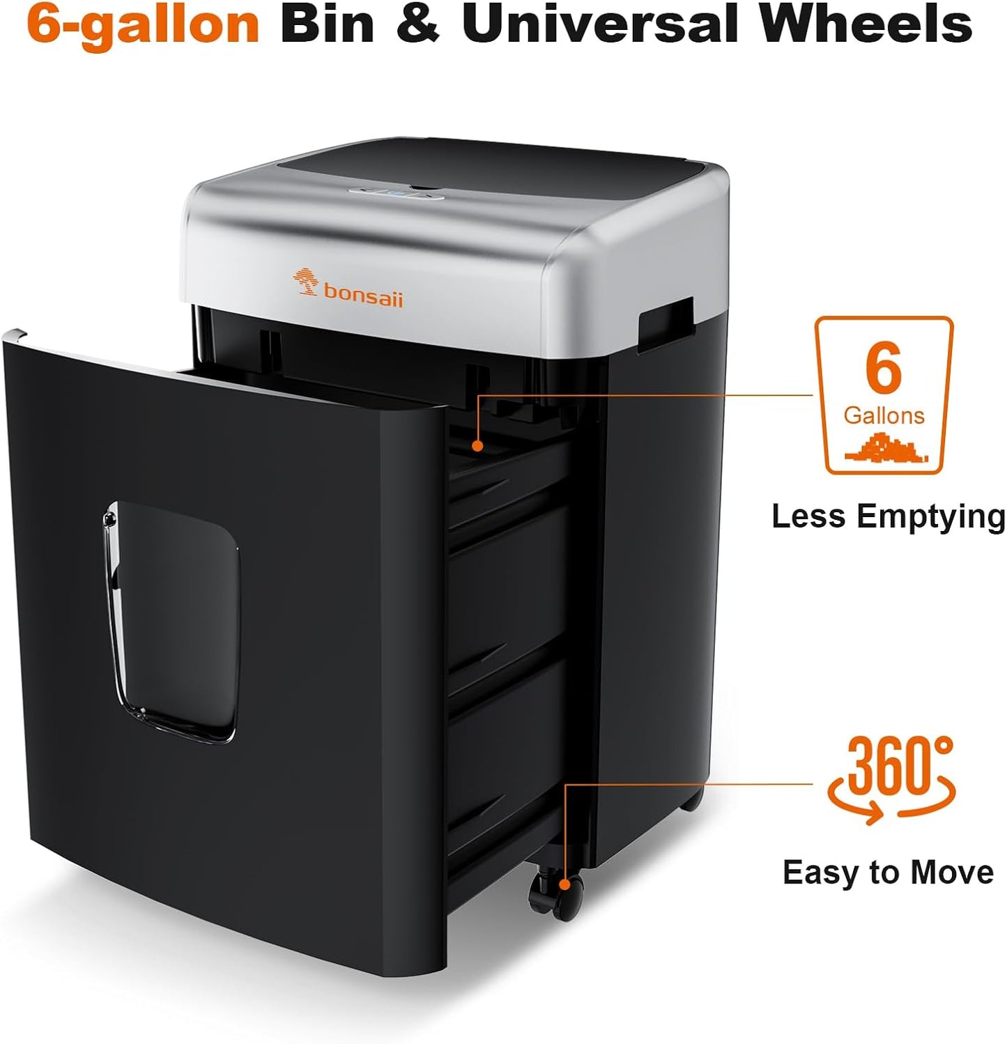Bonsaii Paper Shredder for Office, 110-Sheet Autofeed Heavy Duty Shredder for Home Office Use, 30 Minutes/Micro Cut/P-4 High Security Level/6 Gallon Large Bin