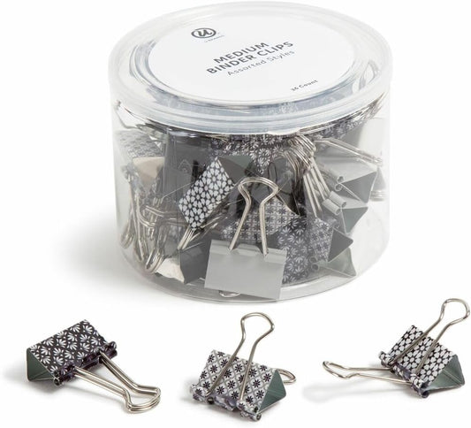 U Brands Fashion Binder Clips, Moroccan Monochrome with Silver Prongs, Office Organization Supplies, 32mm, 36 Count