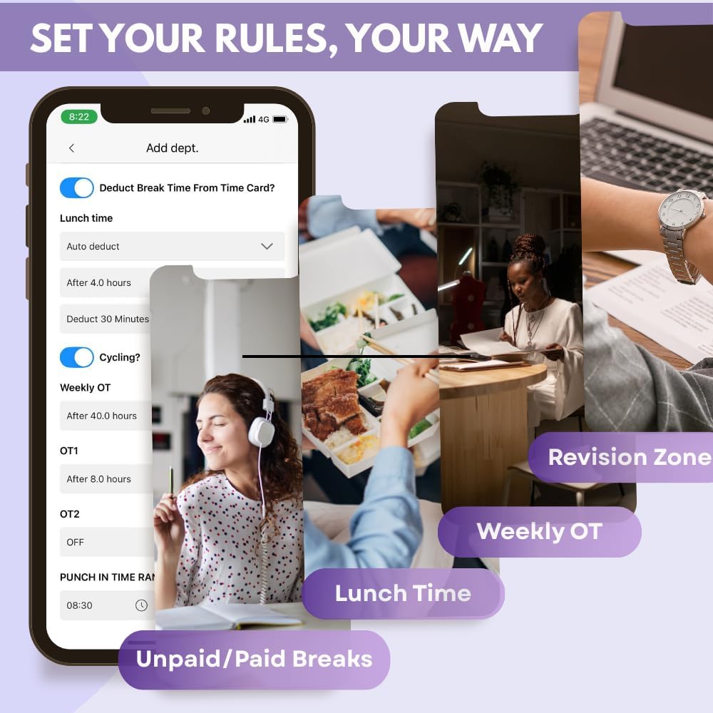 App-Based Time Clock for Small Business with 10 IC Cards – Clock in Machine for Employee Fingerprint Attendance, Time Card Machine No Monthly Fee, iOS/Android Compatible