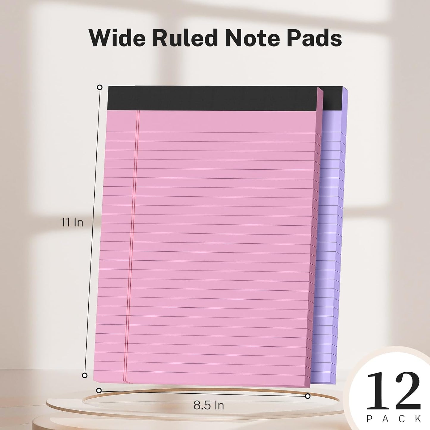 Purple Legal Pads 8.5 x 11, Notepads 8.5 x 11, Wide Ruled, 12 Pack Pink Note Pads 8.5 x 11, Pink Paper 8.5 x 11, Legal Size Paper, 30 Sheet/Notepad, Lined Paper, Writing Pads for Study, Office, Home