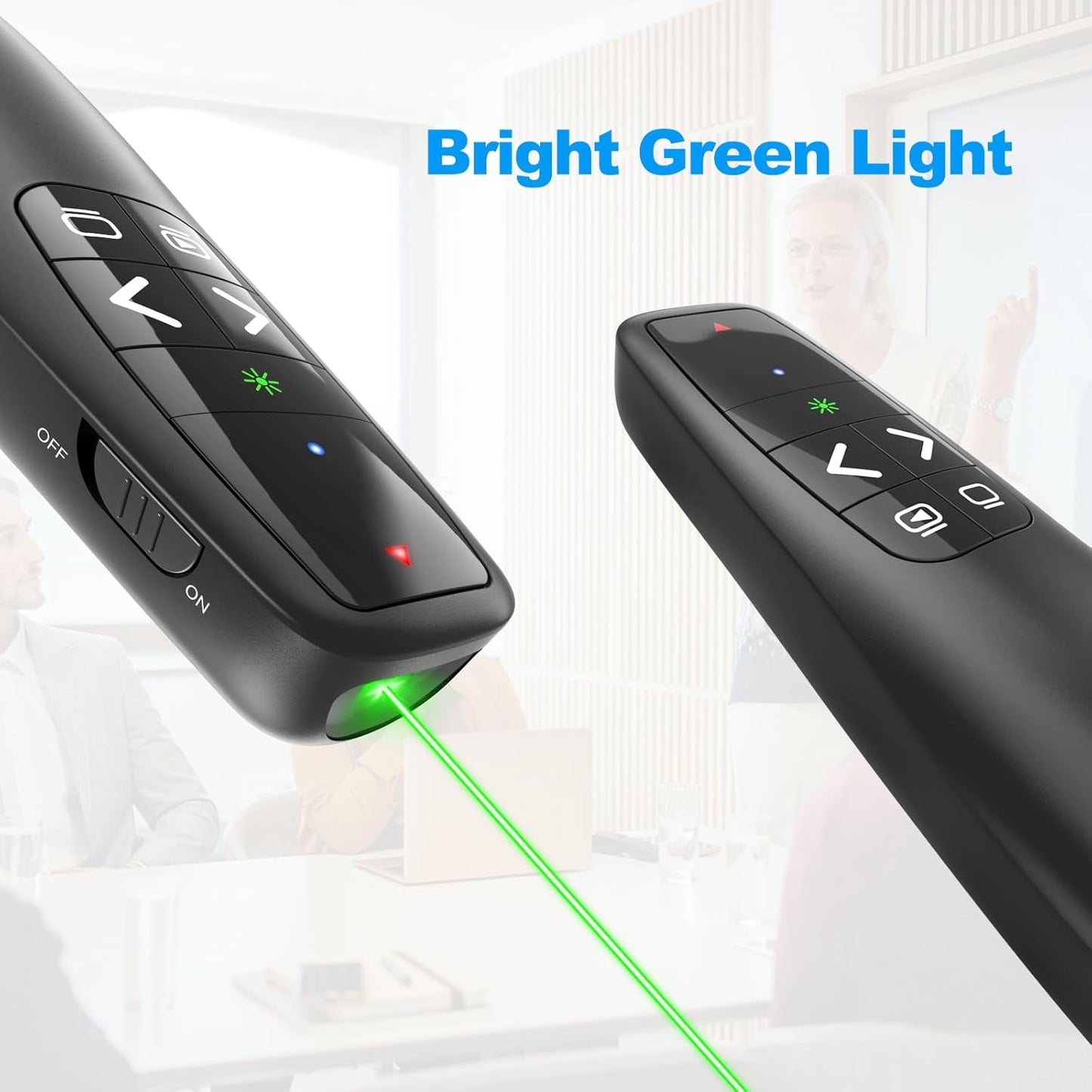 Wireless Presentation Clicker PowerPoint Presenter Remote : USB Type C Clicker with Green Laser Pointer Long Range PPT Control -Power Point Google Slide Advancer for Mac Laptop PC Computer Keynote