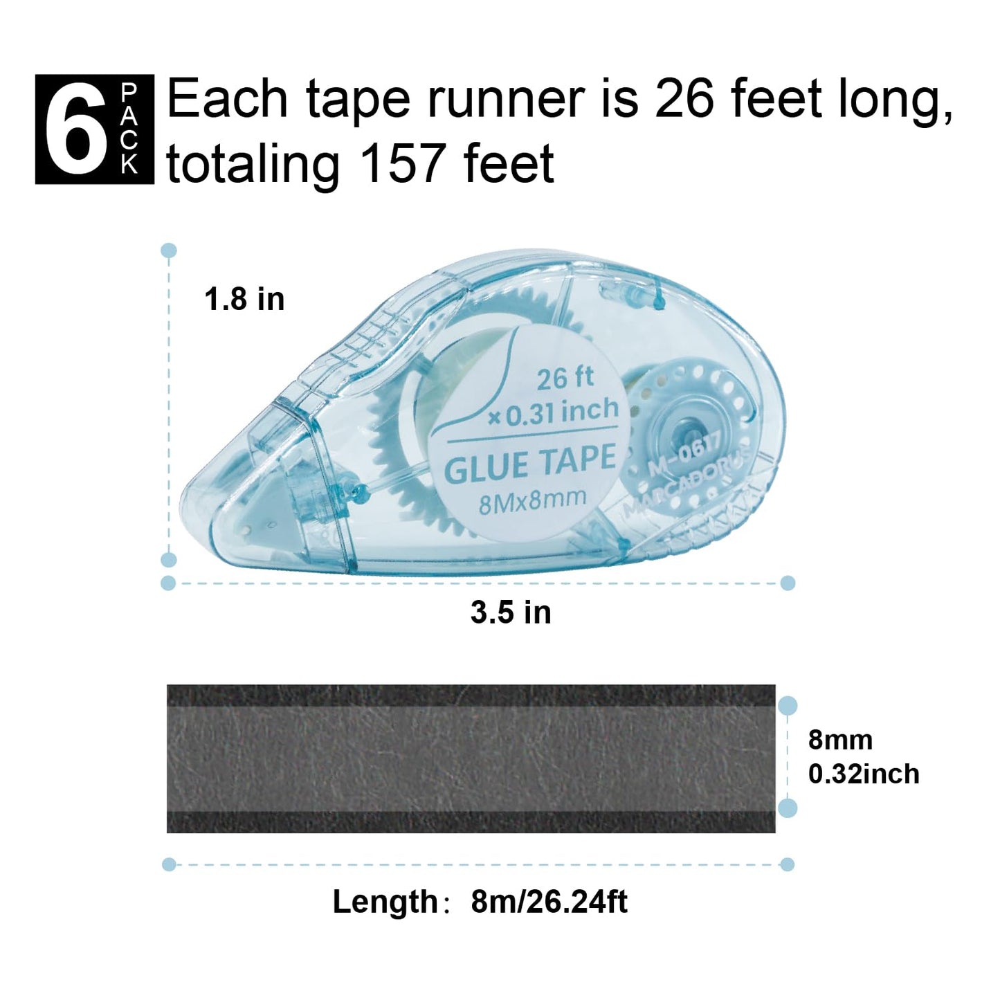 Double Sided Tape for Crafts, Pack of 6 Glue Tape Roller, 26 Ft x 0.31 in Scrapbook Tape, Tape Runner for Scrapbooking Supplies, Office, School, Craft Supplies and Journaling Supplies.