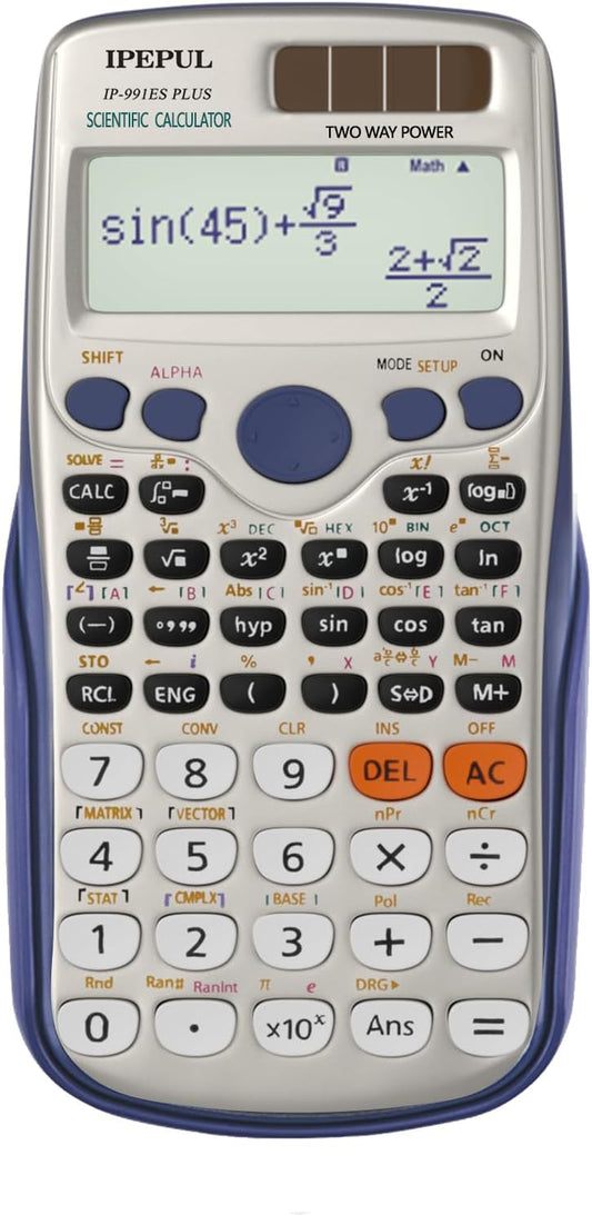 Scientific Calculators, IPepul Math Calculator with 417 Function, Solar Battery Power and 4-Line Display, School Supplies for Middle High College Students Teachers(991ES Plus)