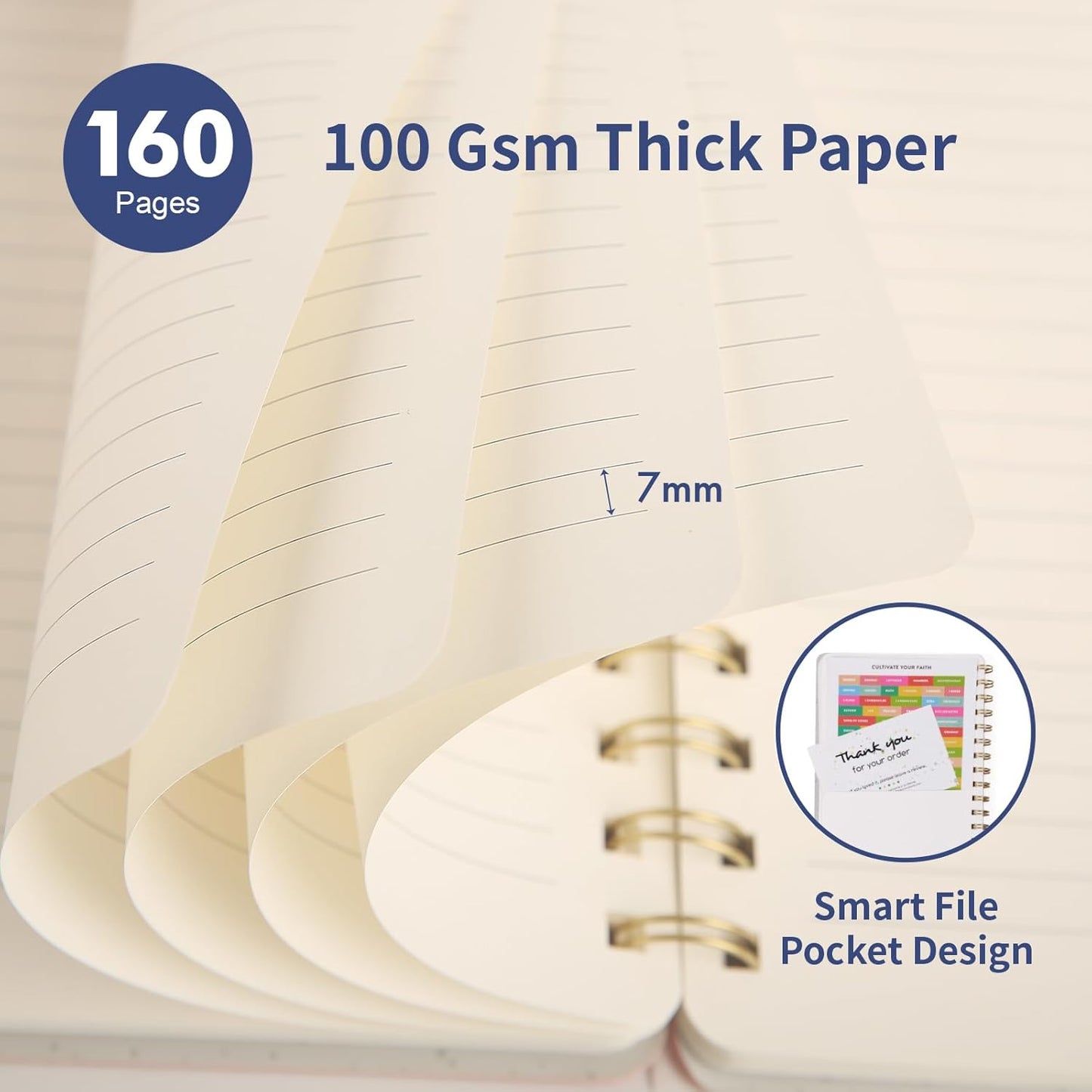 Lined Spiral Notebook College Ruled A5 Journal Book for Note Taking, 160 Pages Writing Journal for Office and Home School Supplies 5.75x8.125 inch (6pack-Navy Blue)