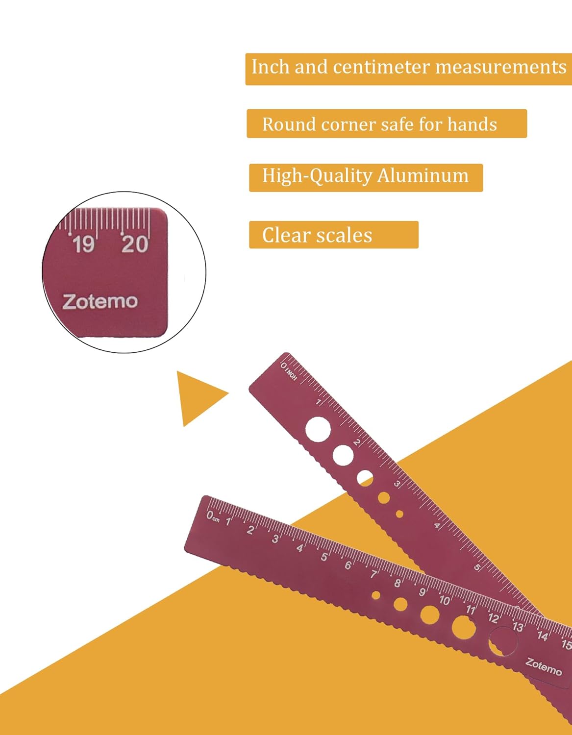 Metal Geometry Set, 5-Piece Aluminum Ruler, Math Drafting Ruler Kit Includes Protractor, Triangle Rulers, Straight Rulers-Math Measurement Tools for School and Office Supplies (Plum Red)