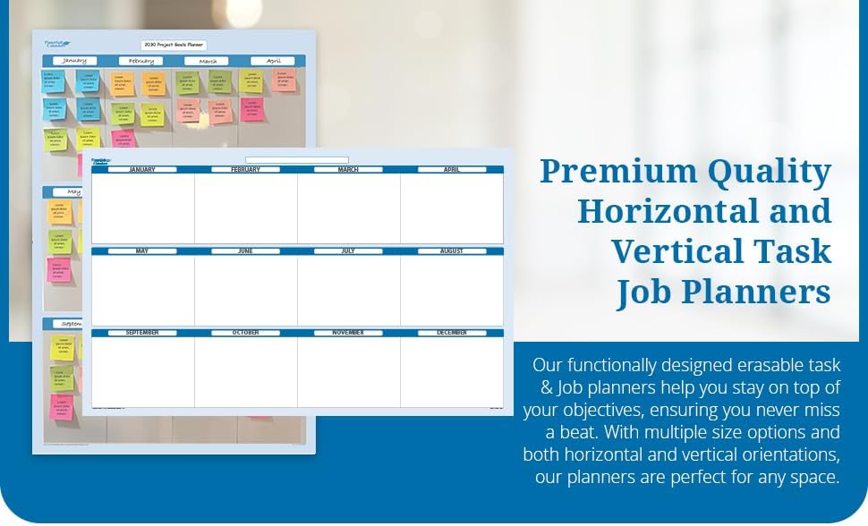 Sky Blue 12 Section Task, Objective and Goals Planning System Vertical 56" Tall x 36" Wide. Wall Tray, Dry-Erase Marker, Eraser and 600 Sticky-Notes