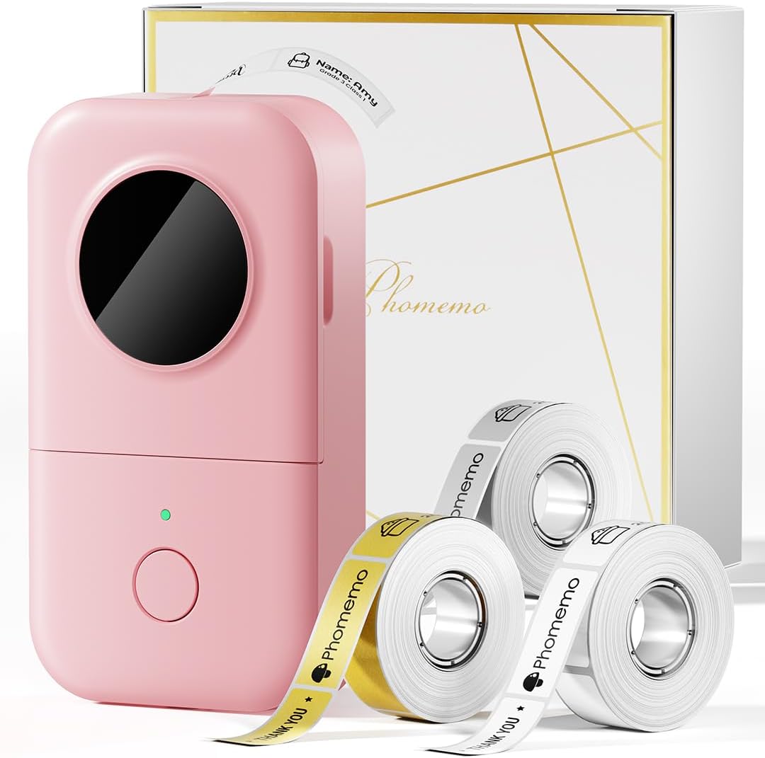 Phomemo D30 Label Maker Machine with 3 Tapes - White Clear Gold Labels, Portable Handheld Bluetooth Mini Label Maker Printer, Multiple Templates for Smartphone Thermal Small Label Printer Rechargeable