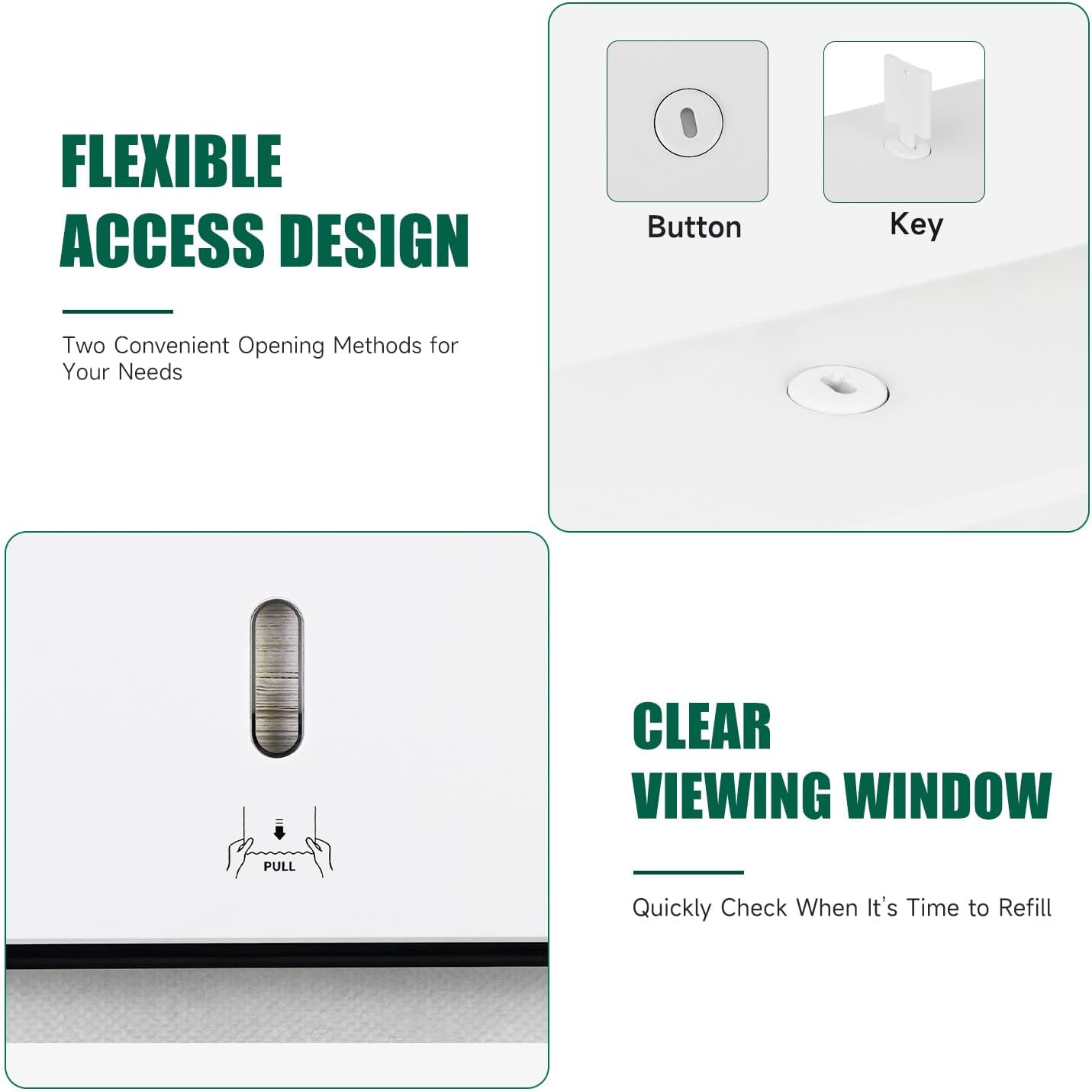 Wall-Mounted Paper Towel Dispenser – Fits Tri-Fold Towels up to 10x3.1 Inches, Holds 200 Sheets, Ideal for Home & Commercial Use (White)