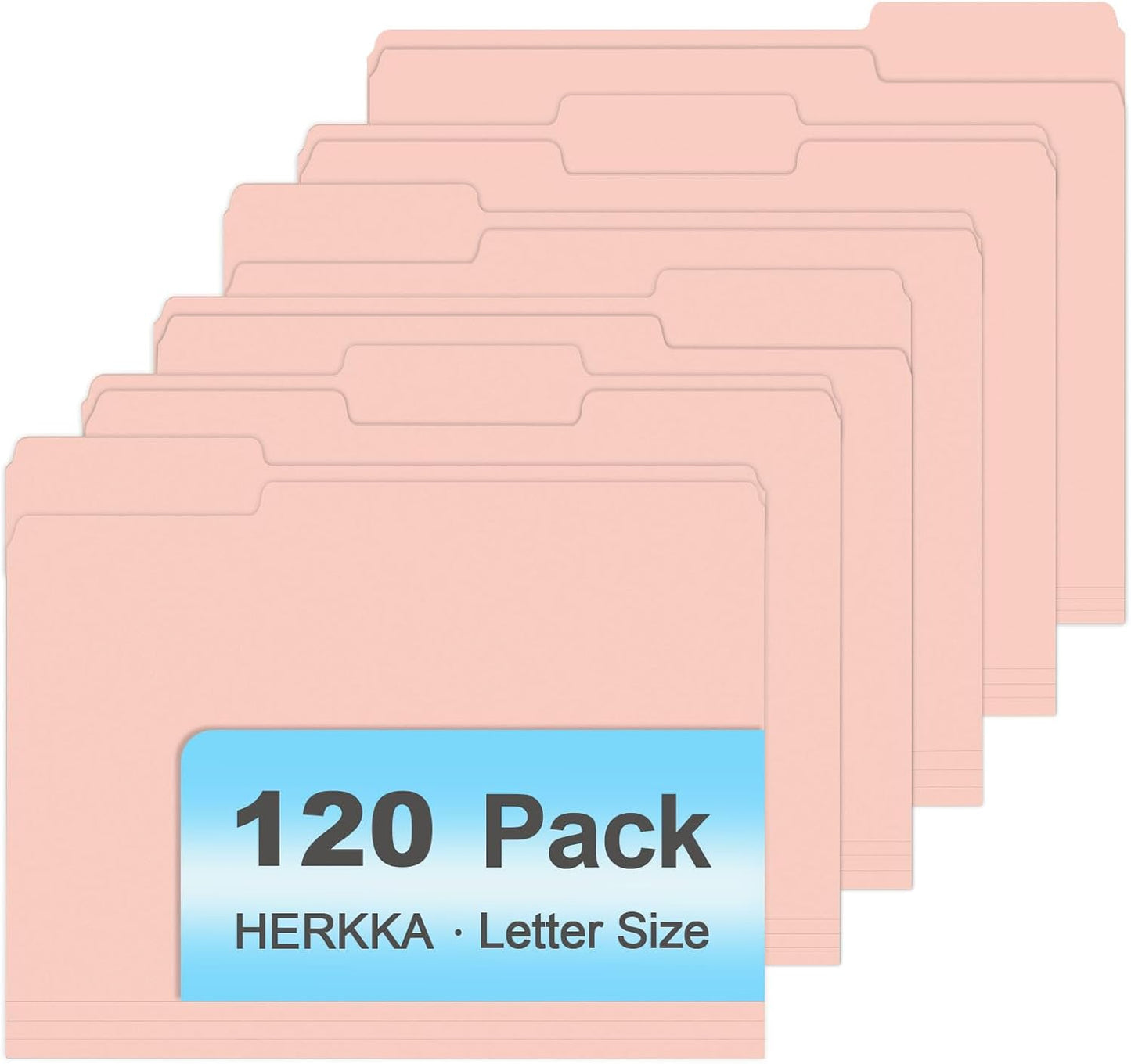 File Folder, HERKKA 120 Pack 1/3 Cut Tab File Folders, File Folders Great for Organizing and Filing, Letter Size, Pink