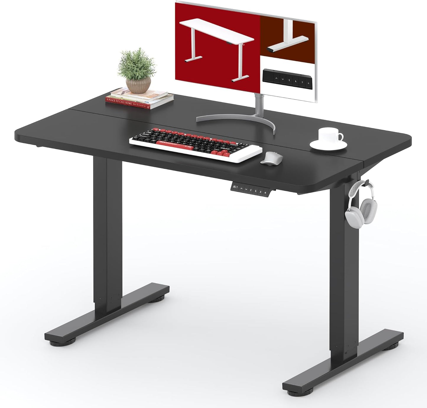 SANODESK Standing Desk Height Adjustable Electric Stand up Desk 40x24 Inches Sit Stand Home Office with Splice Board, Black Frame/Black Top
