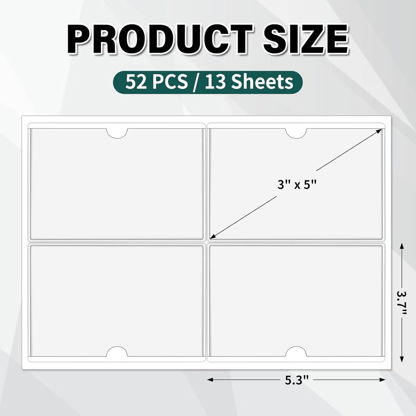 52 Pack Clear Adhesive 3" x 5" Index Card Pockets with Top Open, Plastic Card Sleeves Index Card Holder for Organizing Storage Bins, Library Cards, Notes, Drawer