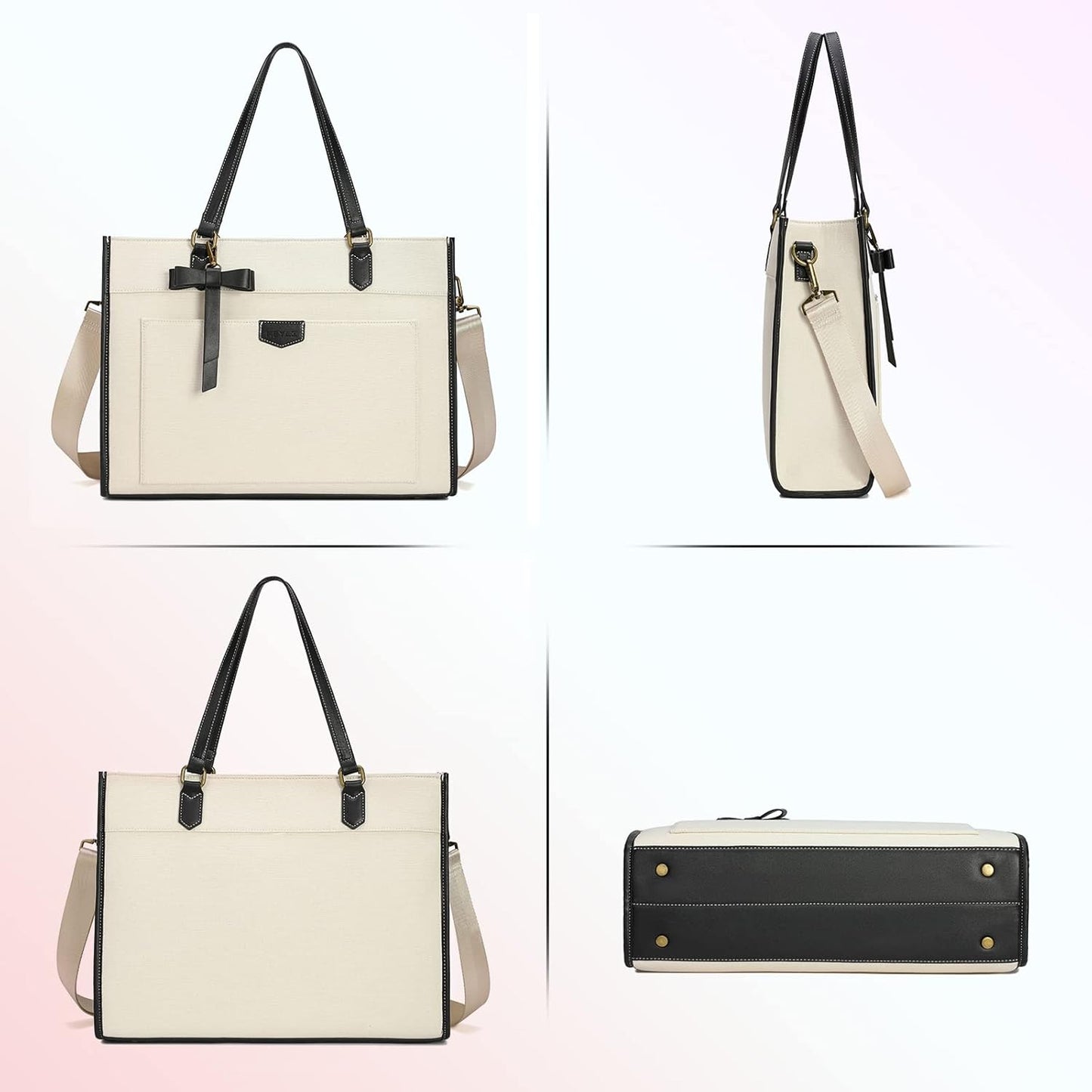 Keyli 3pcs Laptop Bag for Women,15.6 Inch Canvas Tote Bag Work Bags Large Business Computer Briefcase Shoulder Handbag Purse