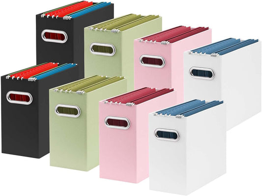 Oterri File Organizer, 8 Packs Small Storage Box, Cardboard File Folder Organizer, Collapsible File Box for Hanging File Folders Letter Size, Portable Filing Organizer with Handle (Multi color)