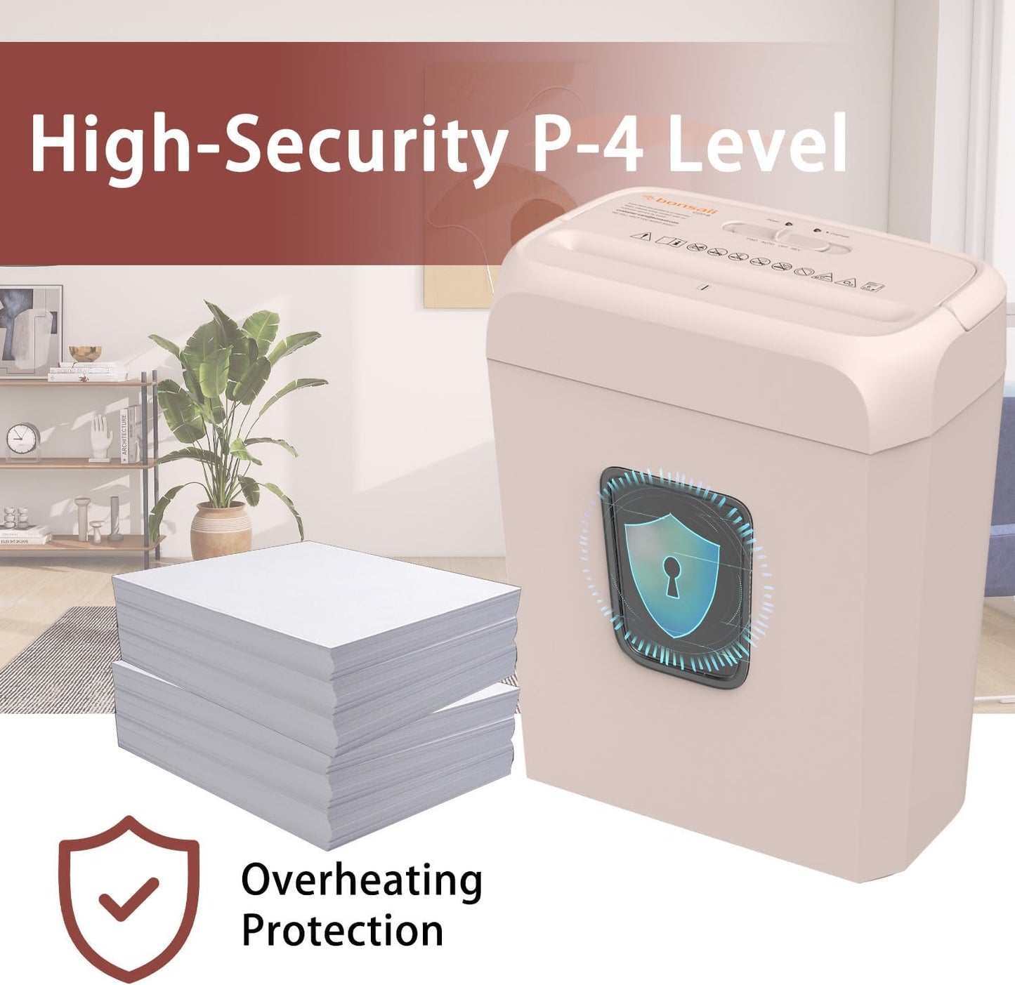 Bonsaii 6-Sheet Cross-Cut Pink Shredder, P-4 High Security Level, Compact Design for Home and Office, Shreds Paper, Credit Cards, Staples, Clips, 3-Minute Continuous Shredding, 3.4-Gal Bin