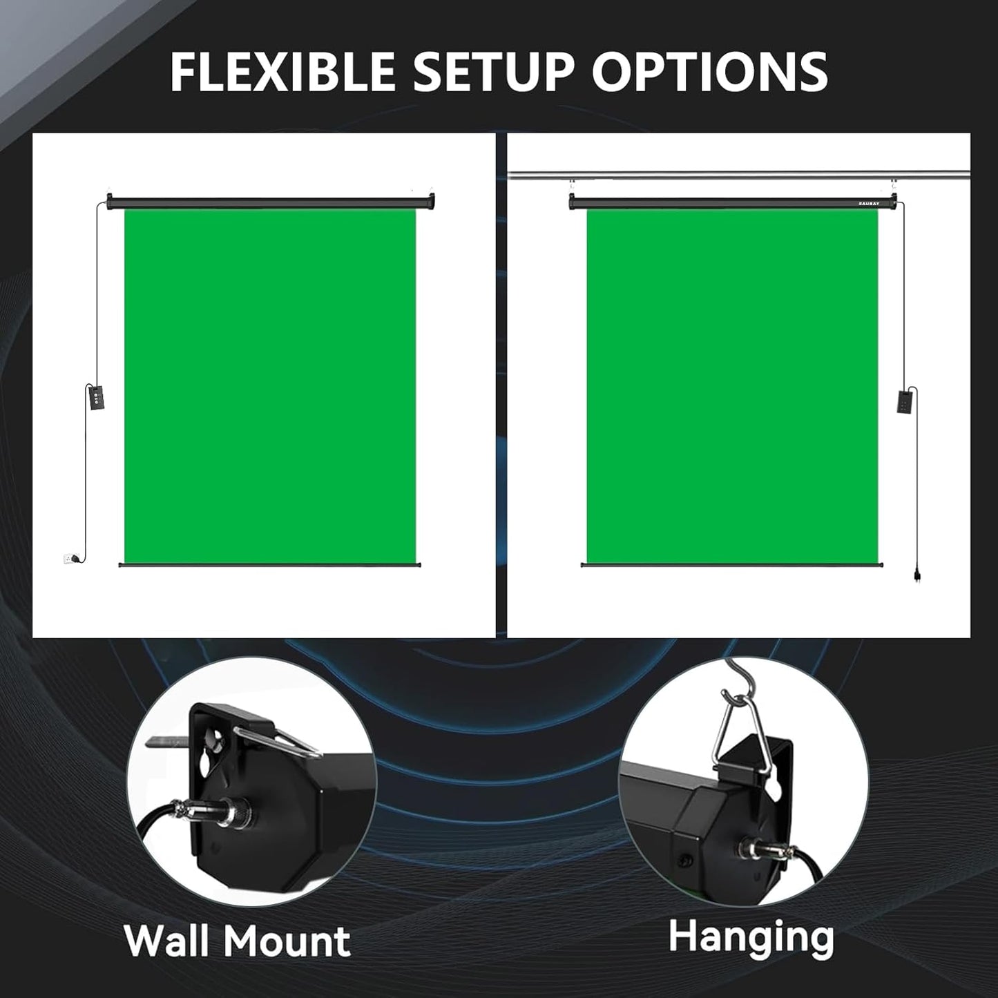 RAUBAY Motorized Pull Down Green Screen - 78.7" x 86.6" Collapsible Wall-Mount Background for Professional Video Production, Chroma Key Backdrop for YouTube, TikTok, Streaming, Video Conferencing