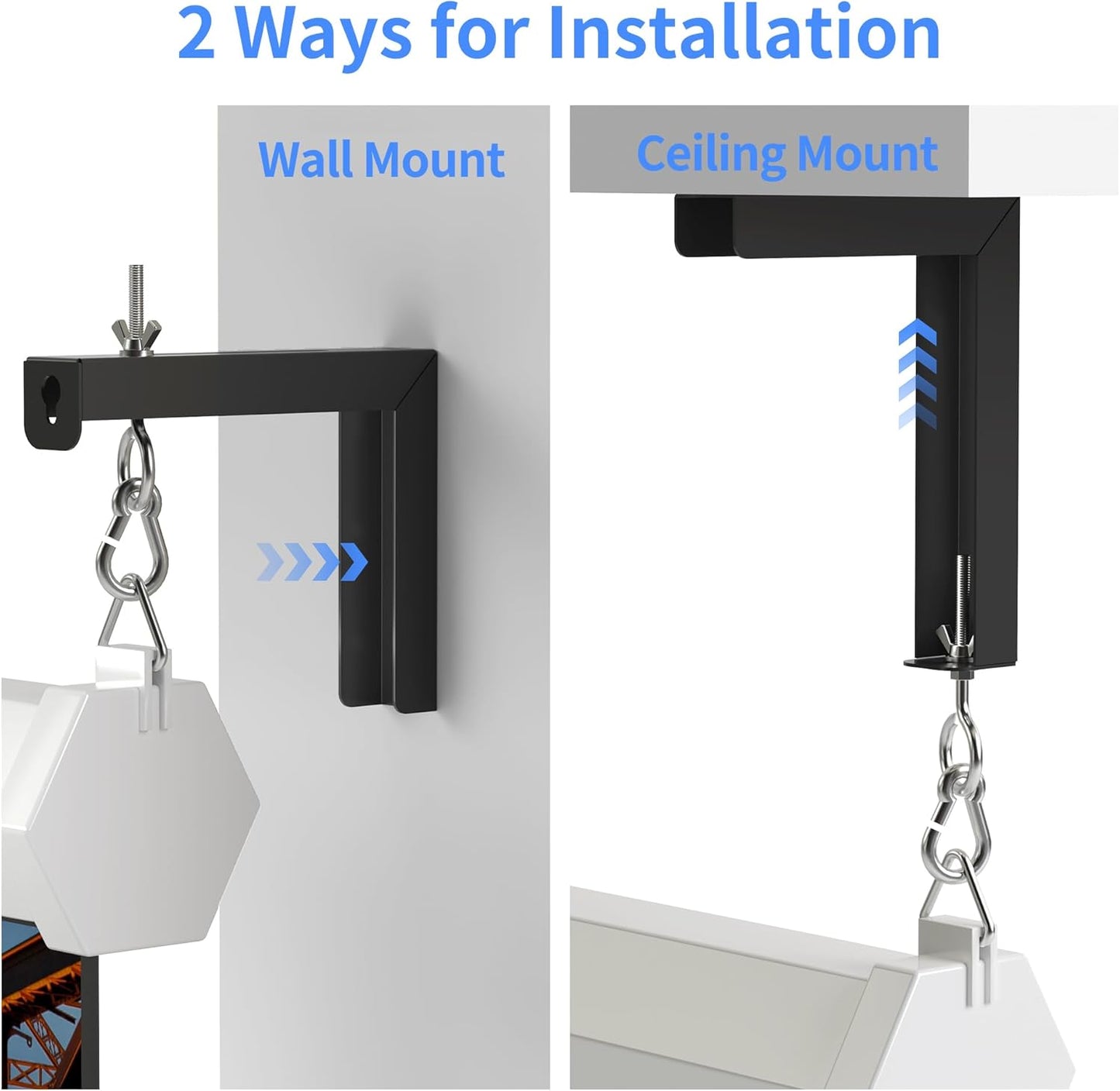 Universal Projector Screen Wall Mount L-Brackets Hanging Ceiling Mount, 6 inch Adjustable Extension with Hook for Home Projector and Movie Screens, Hold up to 66 lbs, Black PRL003B
