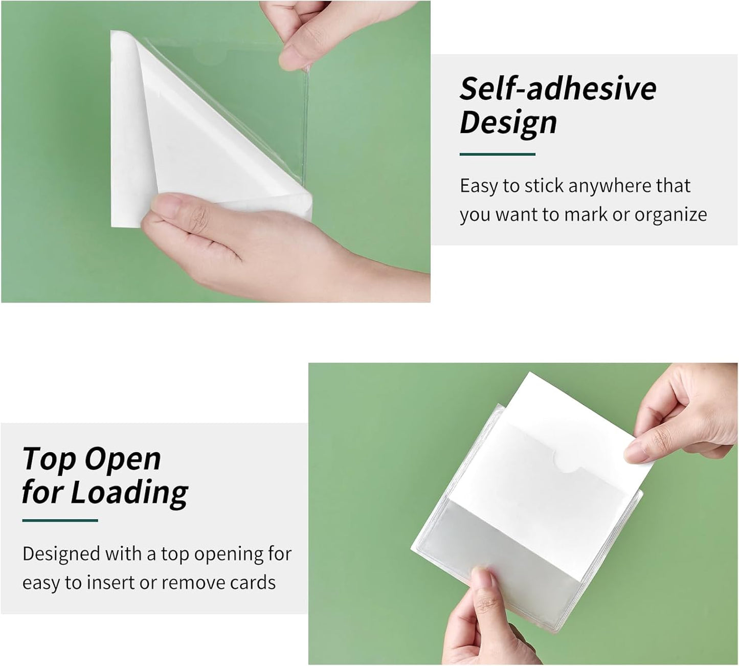 52 Pack Index Card Pockets with Top Open, 4 x 4 Inch Adhesive Label Pockets Clear Plastic Index Card Holder for Organizing, Storage Bins, Library Cards, Notes