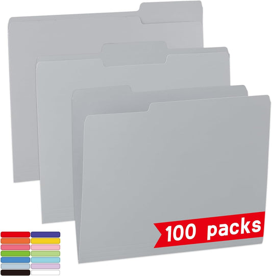 100 Packs File Folder,Grey File Folders Letter Size,1/3-Cut Tabs,8.5x11 Inch File Folders for Office,School and Home,Organizer Documents