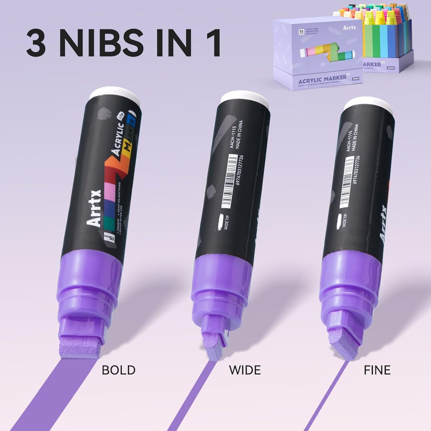 Arrtx 30 Color Acrylic Jumbo Markers 15mm Jumbo Felt Tip, Acrylic Paint Pens for Rock Painting, Stone, Glass, Easter Egg, Wood and Fabric Painting-Acrylic Markers DIY Crafts Making Art Supplies