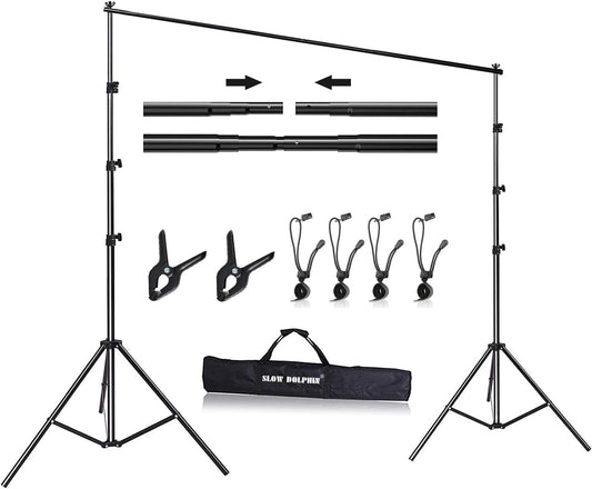 SLOW DOLPHIN 10x 8.5 ft Photo Backdrop Stand, Adjustable Photography Background Support System Stand for Photo Video Studio with Carrying Bag, Clips, Clamps