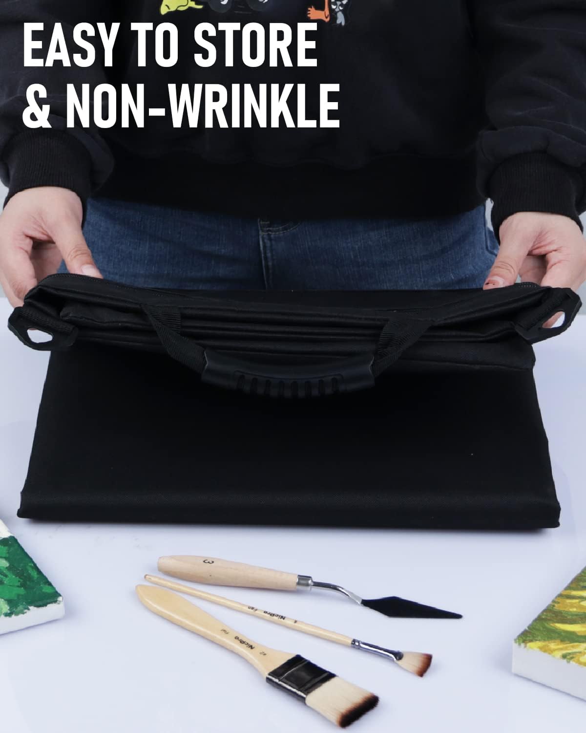 Nicpro Light Weight Art Portfolio Bag, 32 x 42 Extra Large Art Portfolio Case with Detachable Shoulder Strap, Leather Corners, Carrying Storage Case for Artwork, Canvas, Poster, Sketching, and Drawing