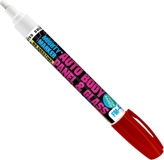 FM-43 Auto Body and Glass Paint Marker, No-Ghost, Highly Water-Resistant, 2.3mm Bullet Tip, Valve Action, 6 Bonus Reversible Tips, Made in USA - Red 6 Pack