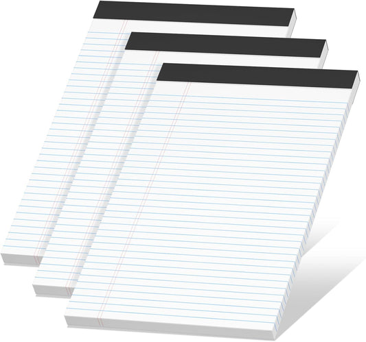White Legal Pads 8.5 x 11 Narrow Ruled, 3 Pack Notepads College Ruled Pads of Paper With Sturdy Back 37 Lines 70 GSM Paper, Writing Note Pads 30 Sheets Per Writing Pad for Taking Notes, Reminders