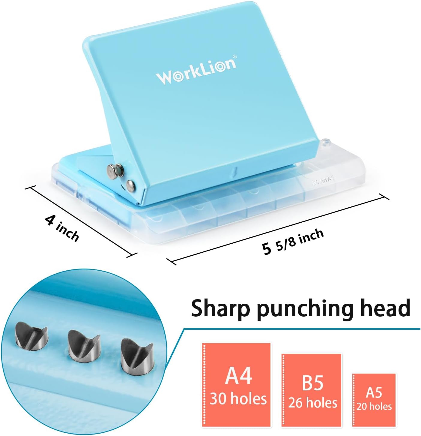 Worklion Binding Machine for Planner: Small Bookbinding Machine with Multicolor Loose Leaf Binder Rings for Making 26 Holes/B5 Paper, 30 Holes/A4, 20 Holes/A5 Book, 29 Holes/Letter Size, Blue