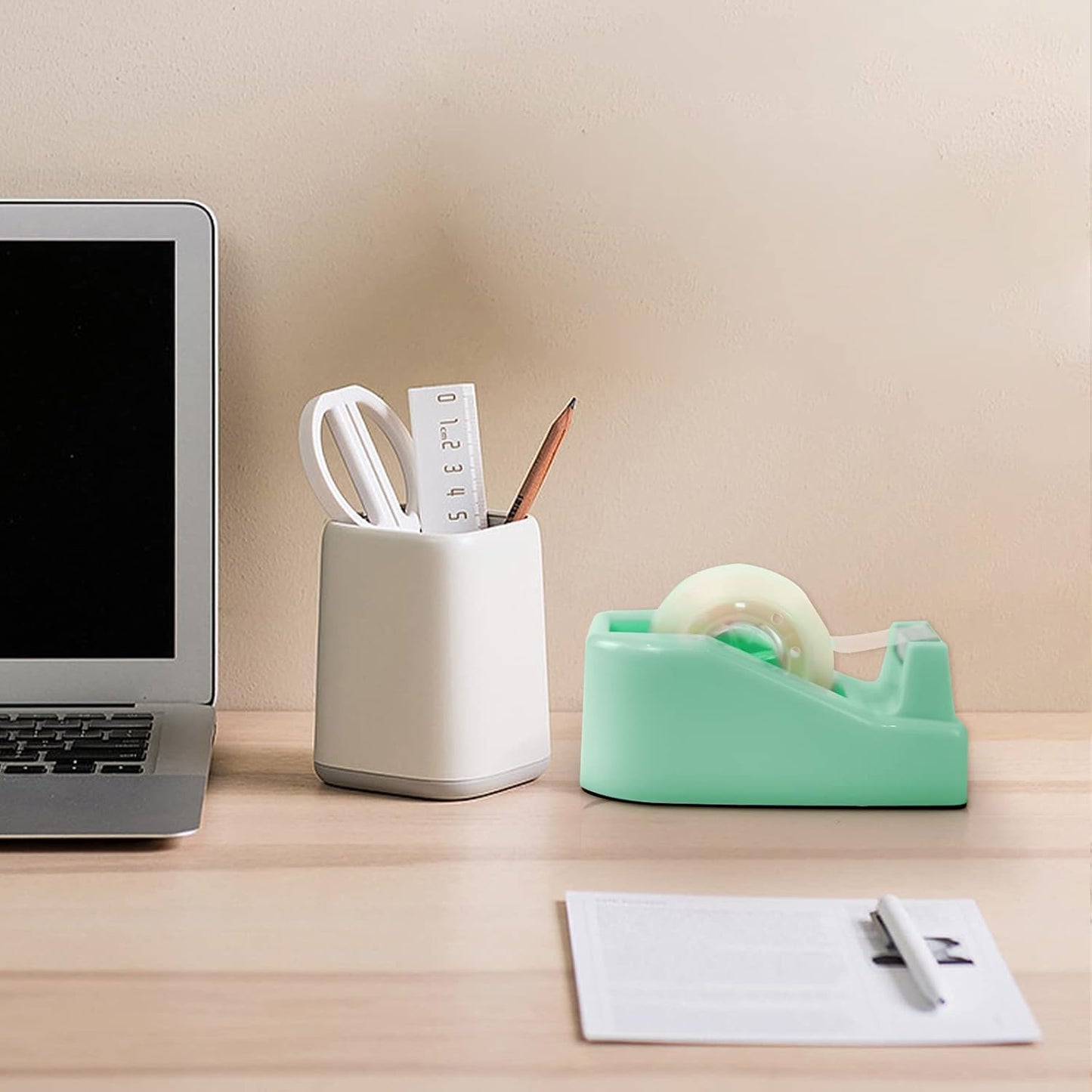 2Pcs Desktop Tape Dispenser Adhesive Roll Holder with Weighted Nonskid Base, Green (Tape not Included)