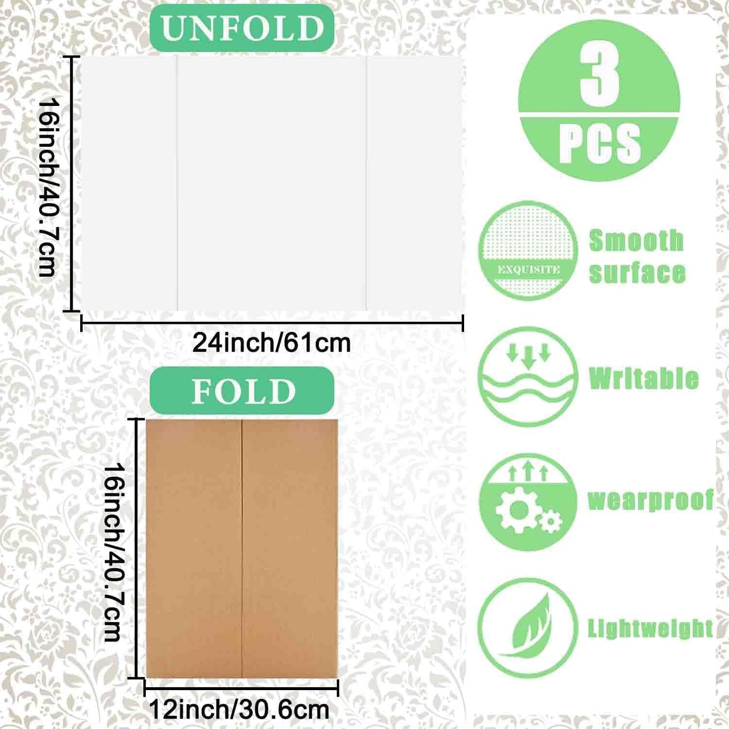 Medium Trifold Poster Board, 24 x 16inches Poster Board with Double Sided Tapes and Cardboard, Corrugated Presentation,Science Fair Display Boards for School Project, Science Fair, Business