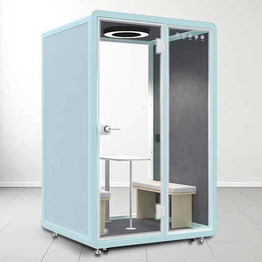 Office Sound Booth with Audio Privacy - Freestanding Soundproof Booth Includes Light Blue Frame Design,Modern Soundproof Room with Light, Socket,Casters for Study,Negotiation (59.05IN)