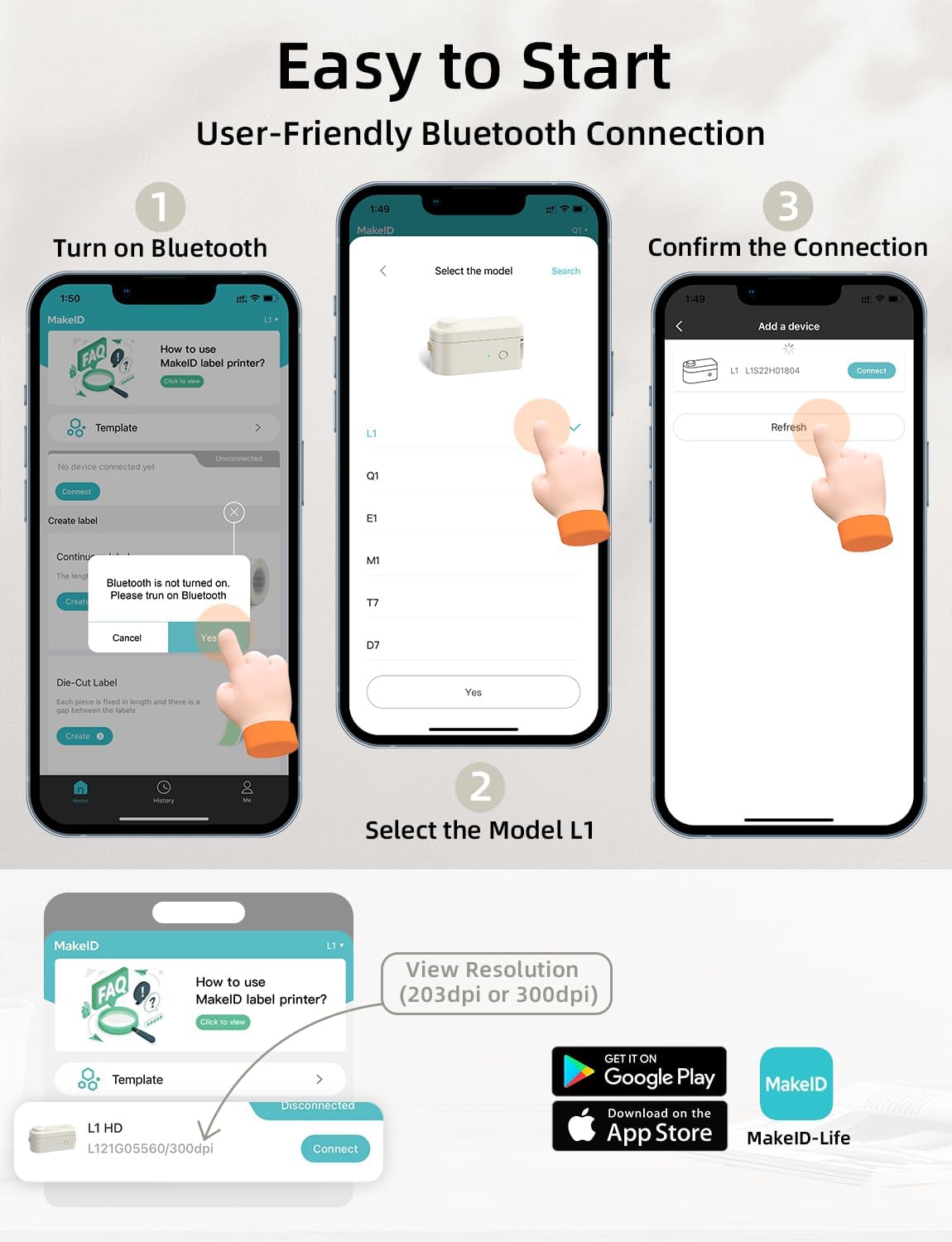 Makeid L1 Label Maker Machine with Tape Includes 3 Label Tapes - Portable & Rechargeable Label Makers Compatible with 9 12 16mm Tape - Mini Bluetooth Labeler for Organizing Office Home School
