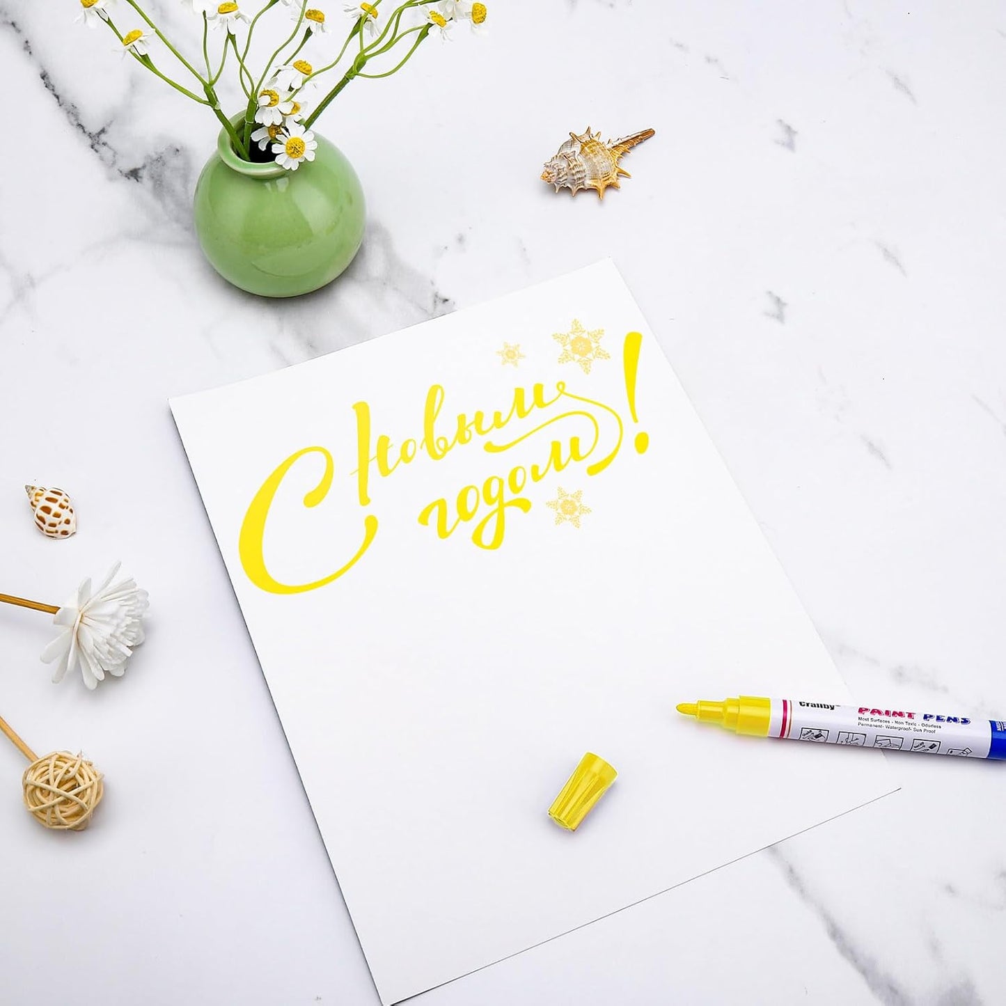 Yellow Paint Markers, 2 Pack Oil-Based Waterproof Quick Dry Permanent Paint Pen Set for Rocks Painting, Wood, Fabric, Plastic, Canvas, Glass, Mugs, Metal, Tire, Stone, DIY Craft