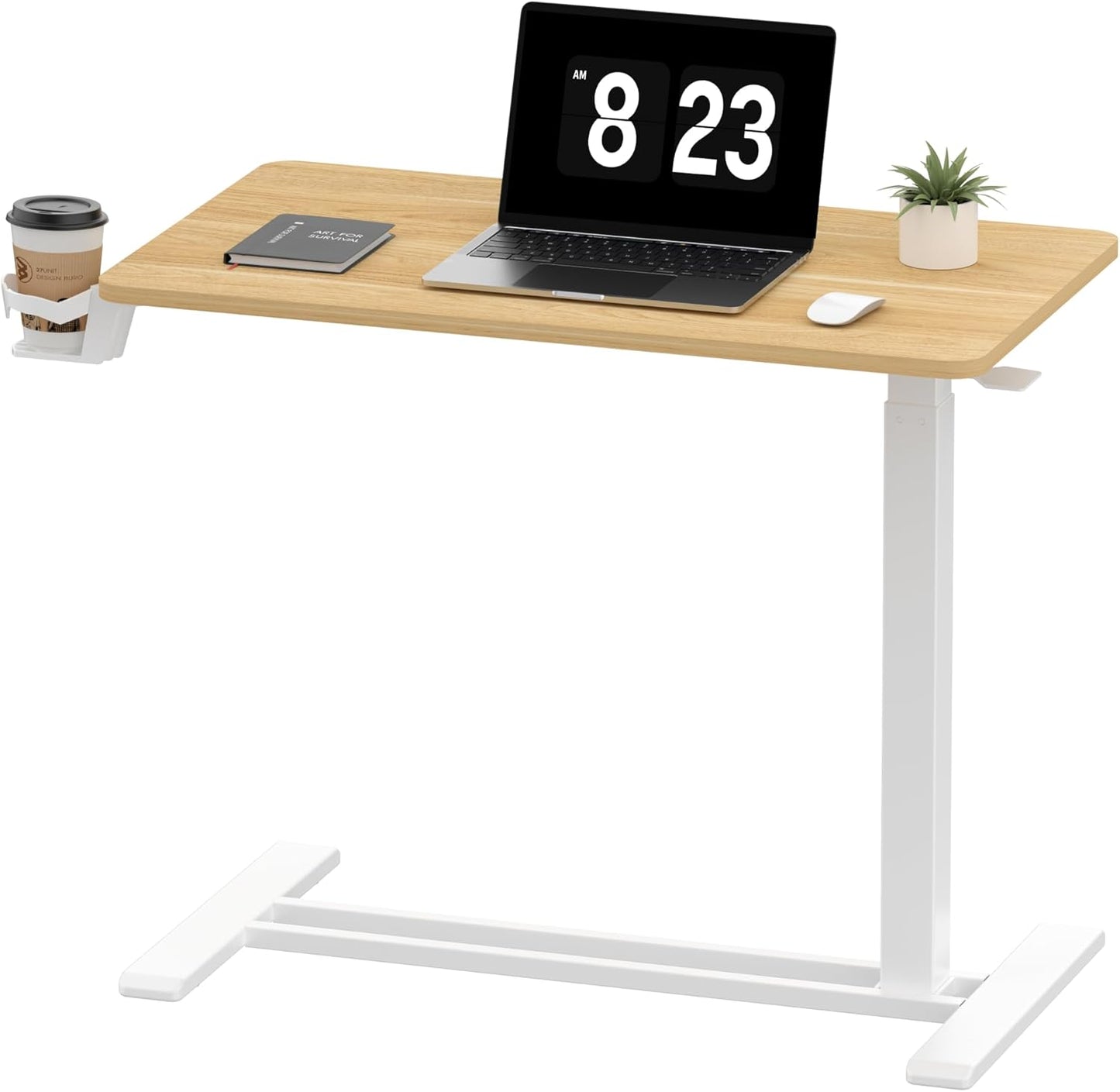 SANODESK Mobile Standing Desk with Hidden Wheels,Pneumatic Laptop Desk Rolling Computer Cart Movable Height Adjustable Small Sit Stand Desk for Home Office(31.5" W x 17.7" D,Maple)