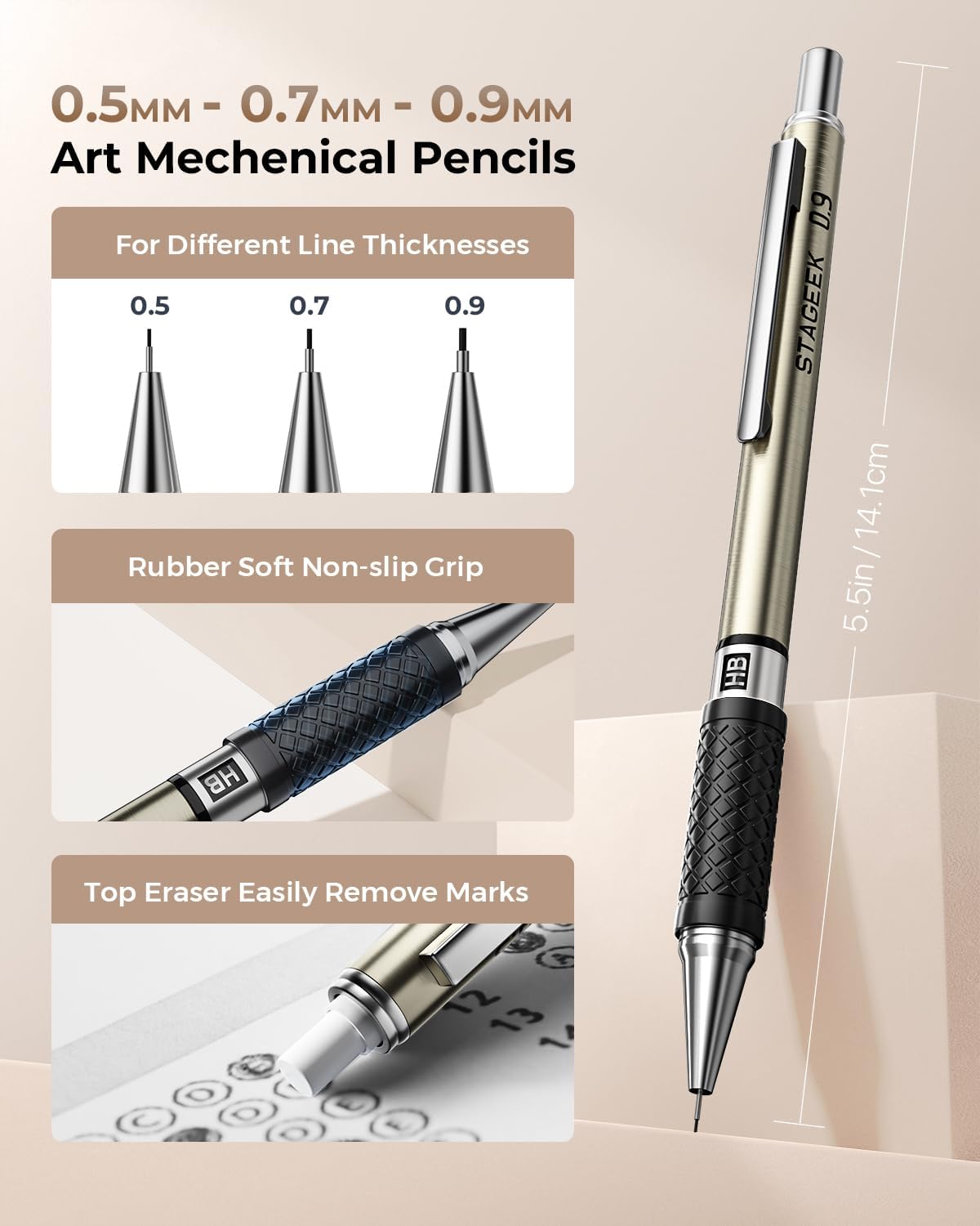 30PCS Art Mechanical Pencil Set with Leather Bag, Metal Artist Lead Pencil 0.5, 0.7, 0.9 mm, 3PCS 2mm Sketching Pencil (4H 2H HB 2B 4B 6B Color) with 464PCS Graphite Lead Refills for Drawing