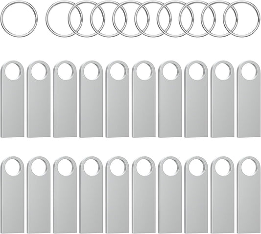 ABLAZE 8GB Flash Drive 20 Pack, Metal USB 2.0 Thumb Drives with Keychains USB Sticks Pendrives (Sliver)