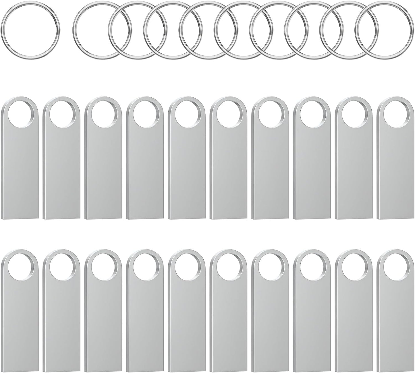 ABLAZE 2GB Flash Drive 20 Pack, Metal USB 2.0 Thumb Drives with Keychains USB Sticks Pendrives (Sliver)