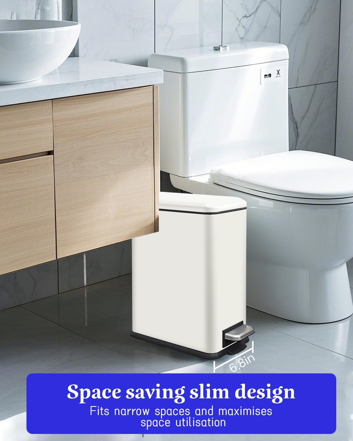 JM.YIPENG Bathroom Rubbish Bin, 5 Litre Cosmetic Bin, Small Waste Bin with Soft Close Lid, Bathroom Bin for Toilet, Bathroom, Bedroom, Living Room, White