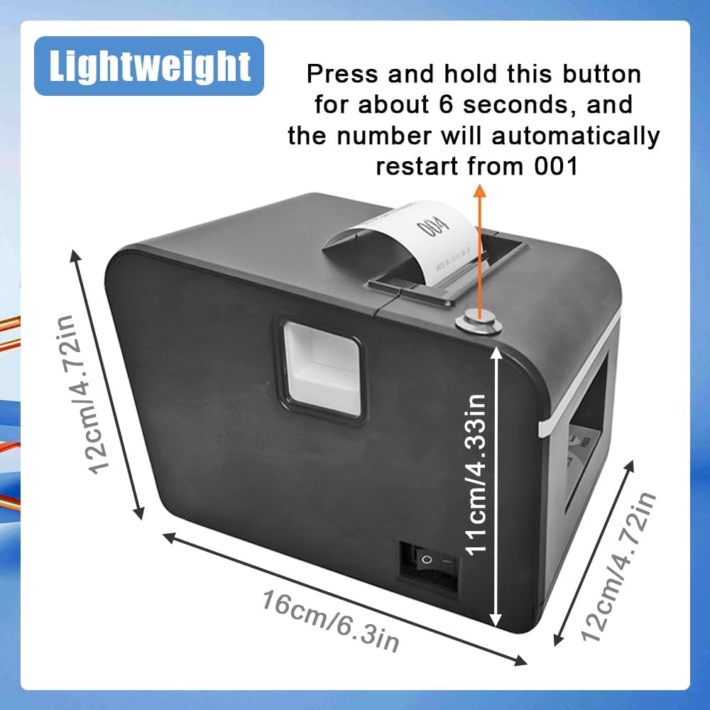 Auto-Cutter Ticket Printer Take a Number Dispenser 57mm Receipt Ticket Thermal Printer Can Edit Text via PC Show 3-Digits Waiting Number for Queue