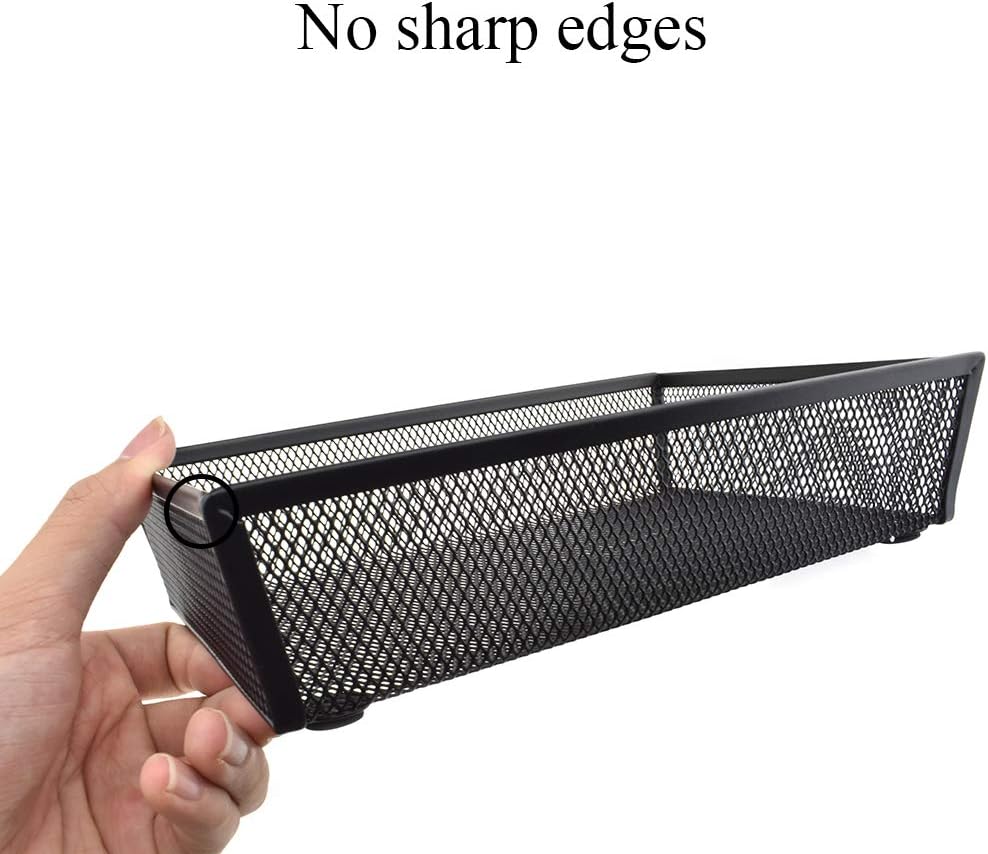 HAHIYO Stackable Mesh Tray Cup 9 x 6 x 2 inches Sturdy Container for Desk Drawer Organizer Collection for Home Office School kitchen Soft Foam Feet No Sharp Edges 1 Pack Black